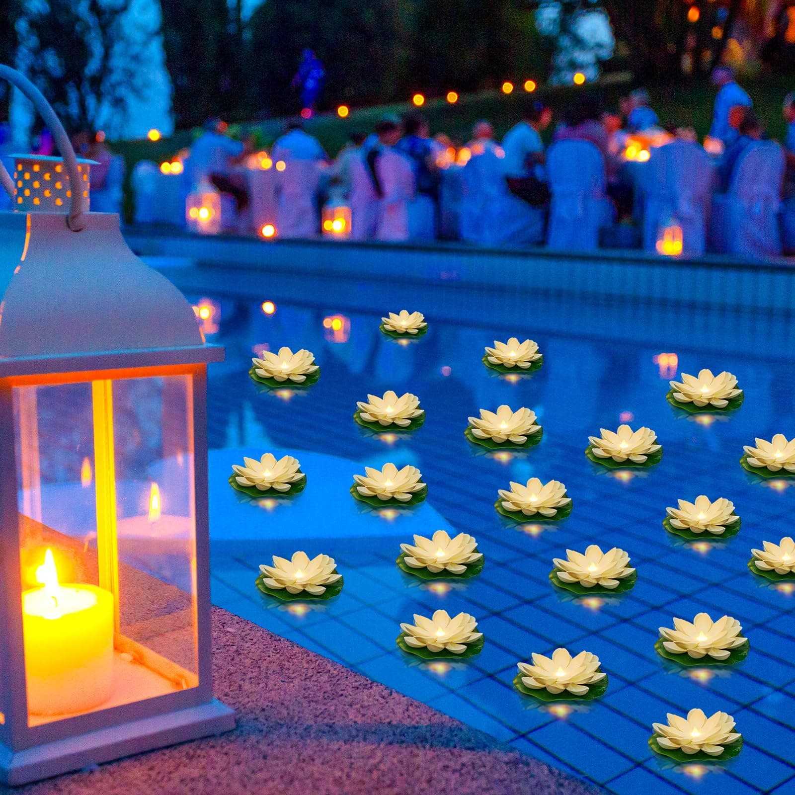 Liliful 24 Pcs Floating Lights Lotus Floating Lanterns Artificial Lily Pads with LED Lights Battery Operated for Pool Party Garden & Pond Summer Decoration (3.94 Inch,White)