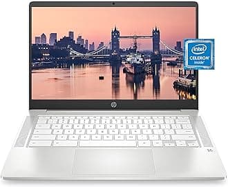 Chromebook 14 Laptop, Intel Celeron N4000 Processor, 4 GB RAM, 32 GB eMMC, 14” HD Display, Chrome, Lightweight Computer with Webcam and Dual Mics, Home, School, Music, Movies (14a-na0021nr, 2021)