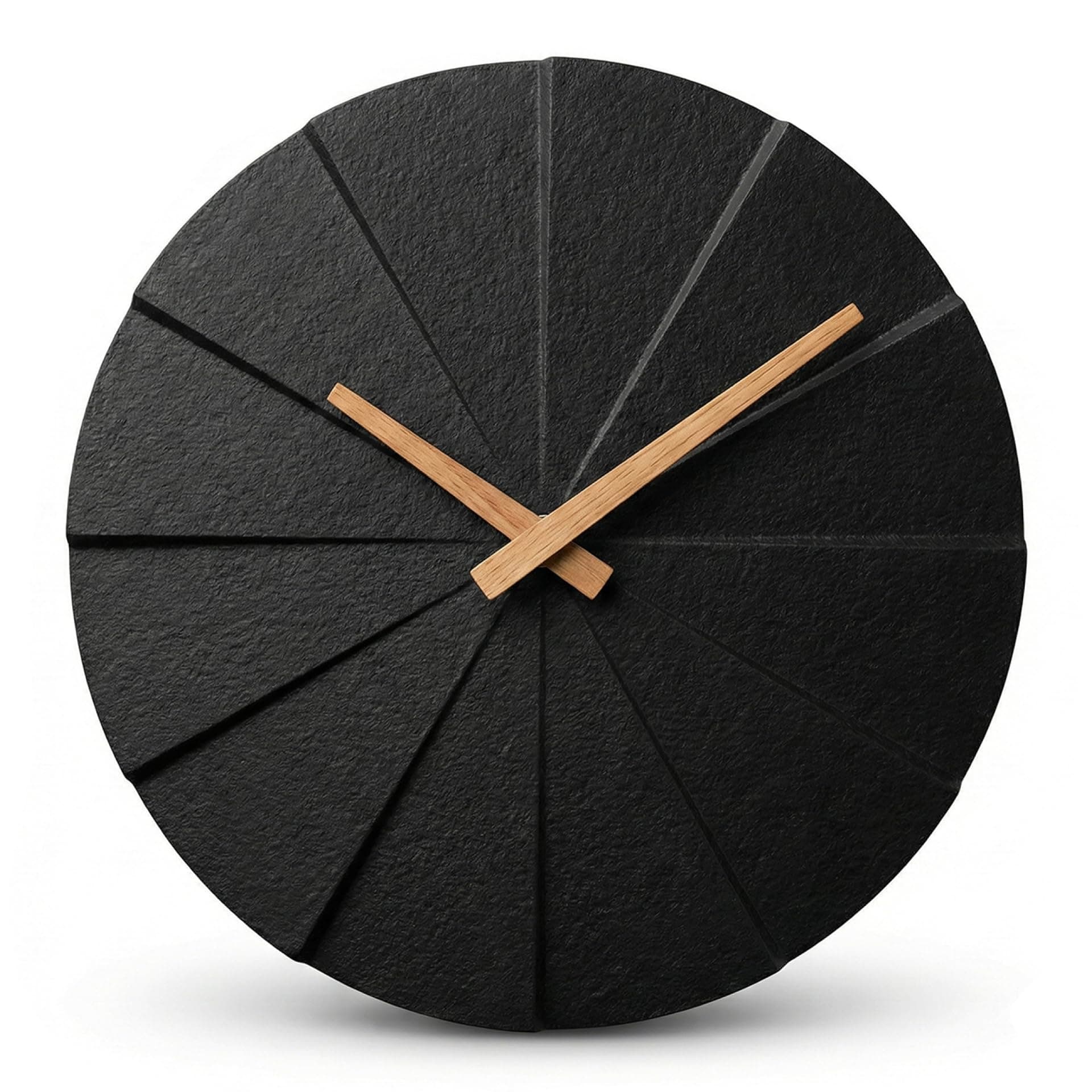Driini Staircase Modern Wall Clock - Unique 10.5 in. Frameless Concrete Design - Contemporary, Minimalist Decor; No Numbers - Silent Battery Operated Clocks with Decorative Wooden Hands; Black