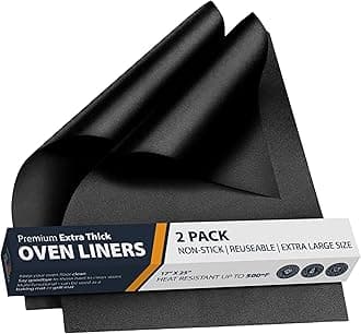Oven Liners for Bottom of Oven - 2 Pack Large Heavy Duty Mats, 17”x25” Non-Stick Reusable Liner for Electric, Gas, Toaster Ovens, Grills - BPA & PFOA Free Kitchen Accessory to Keep Oven Clean (Black)
