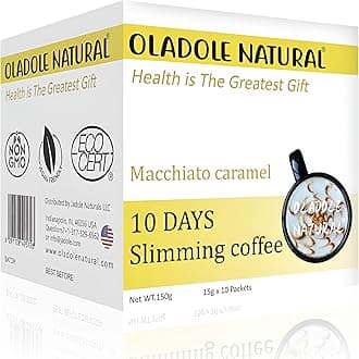 Oladole Natural Macchiato Caramel Slimming Coffee 15g 10 packets for Weight Management with Super Ingredients Acai Berry, Raspberry Ketone, Garcinia Cambogia, African Mango, Green Coffee & Tea Extract