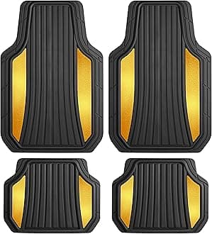 Motor Trend ChromeTech Car Floor Mats Full Set - Durable Rubber Floor Mats for Cars with Two Tone Accent, All Weather Interior Protection for Front and Rear with Non-Slip Backing, Black/Gold
