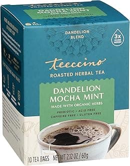 Chicory Herbal Tea Caffeine Free Dandelion Mocha Mint - 10 Tea Bags