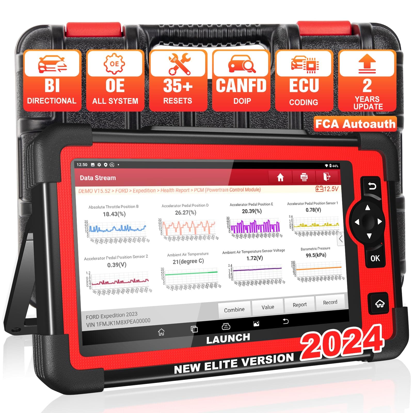 LAUNCH X431 CRP919E Elite OBD2 Scanner 2024 Version Bi-Directional Tool with CANFD DOIP Active Test 35+ Service ECU Coding All System Diagnostics FCA Automatic Authentication TPMS & BST360 2 Year