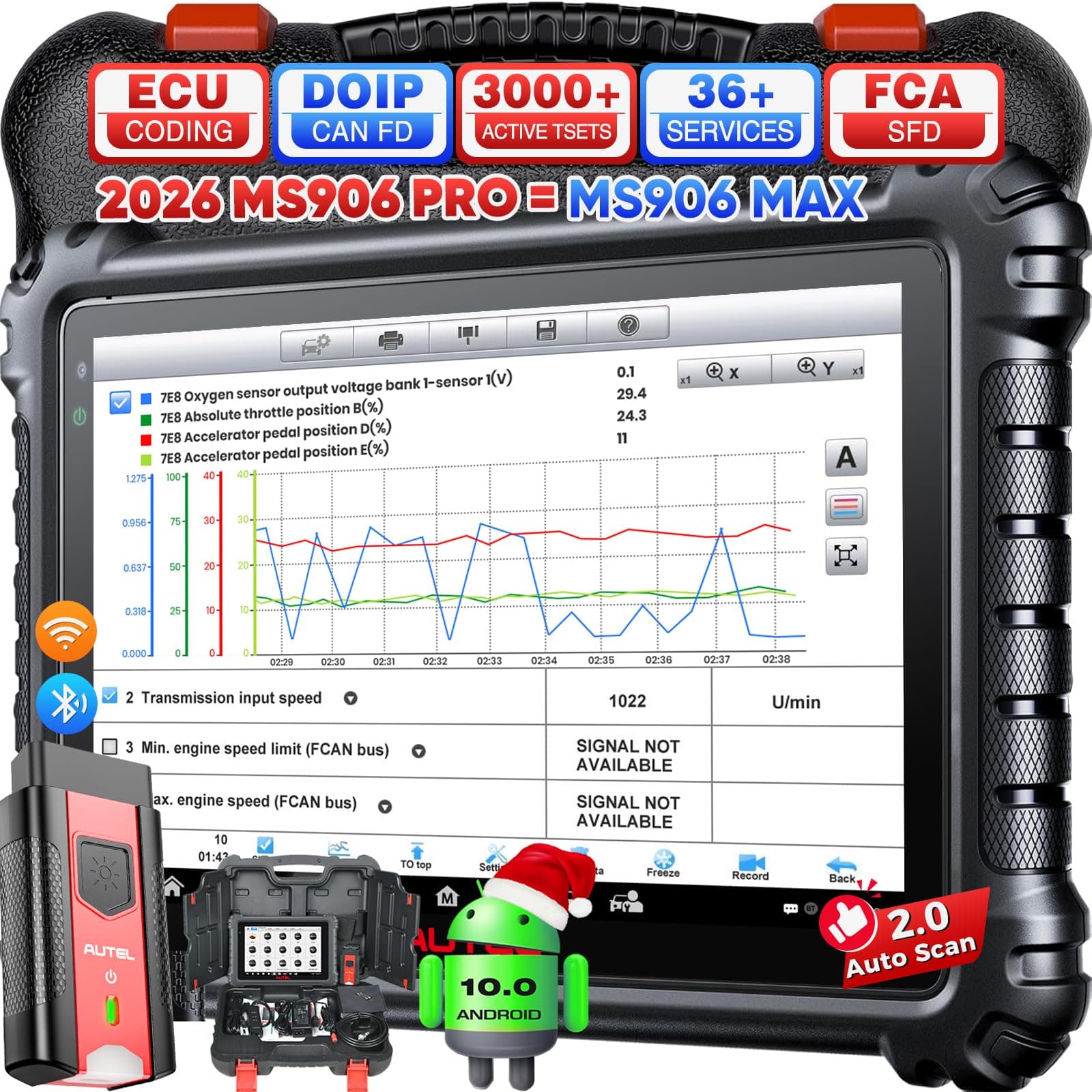 Autel MaxiSYS MS906 PRO Scanner, 2026 MS906PRO V2.0 Same as MS906 MAX, 3K+ Bidirectional Diagnostic Scan Tool, Top ECU Function Up of MP900BT MS906BT MS908 MK908, CAN FD DoIP, 36+ Reset, Auto Scan 2.0