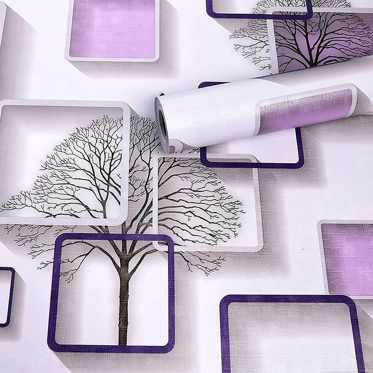 Wall Stickers DIY Wallpaper (40 x 300 cm) 3D Frames and Trees Self Adhesive Decals Living Room Home Interior Decoration, Chokor Purple