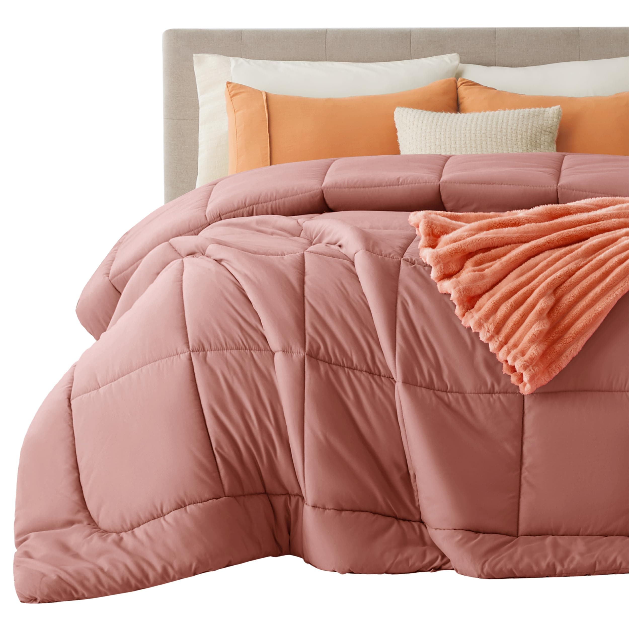 Bedsure Comforter Duvet Insert - Quilted Comforters Cal King Size, All Season Duvet, Down Alternative Bedding, with 8 Tabs, Gifts for Women/Men, Dusty Pink, California King 96 X 102 Inches