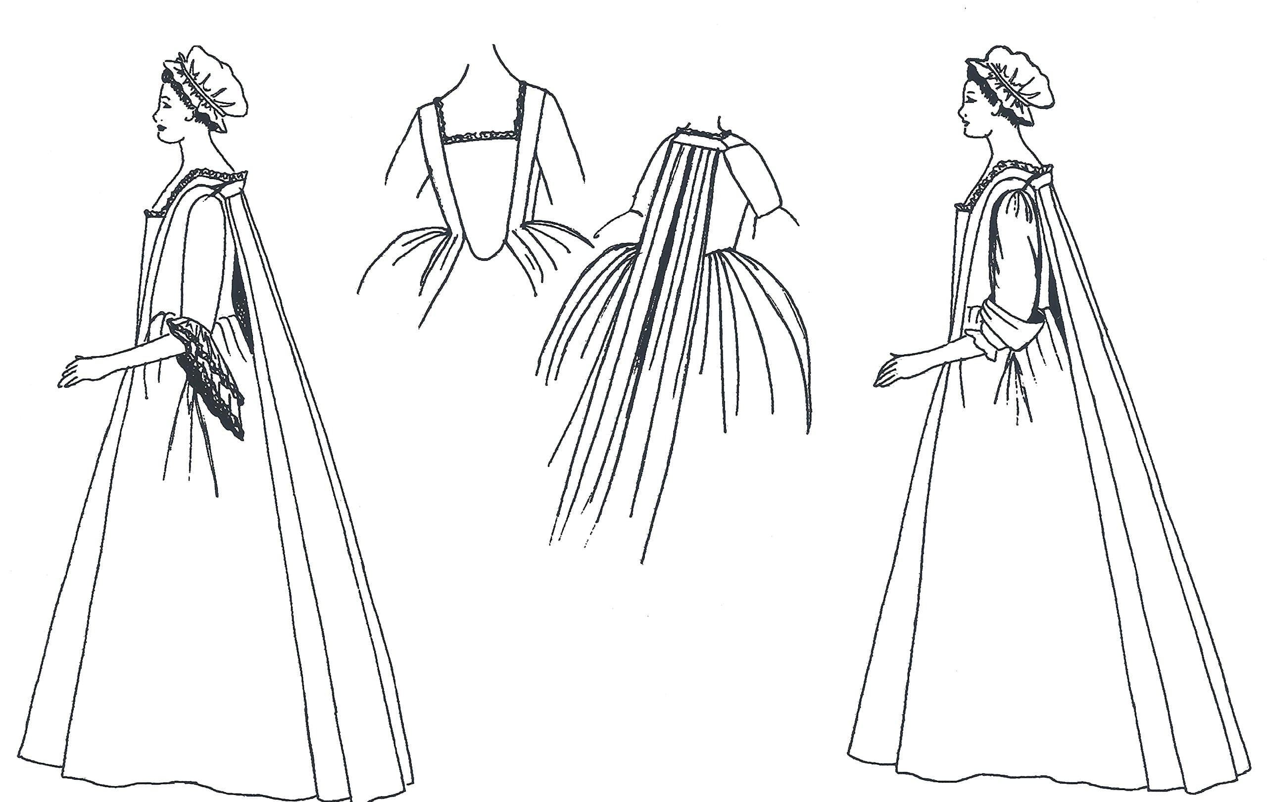 Sack Back Gown (Robe A'la Francaise) Pattern (Large 38-44" Bust)