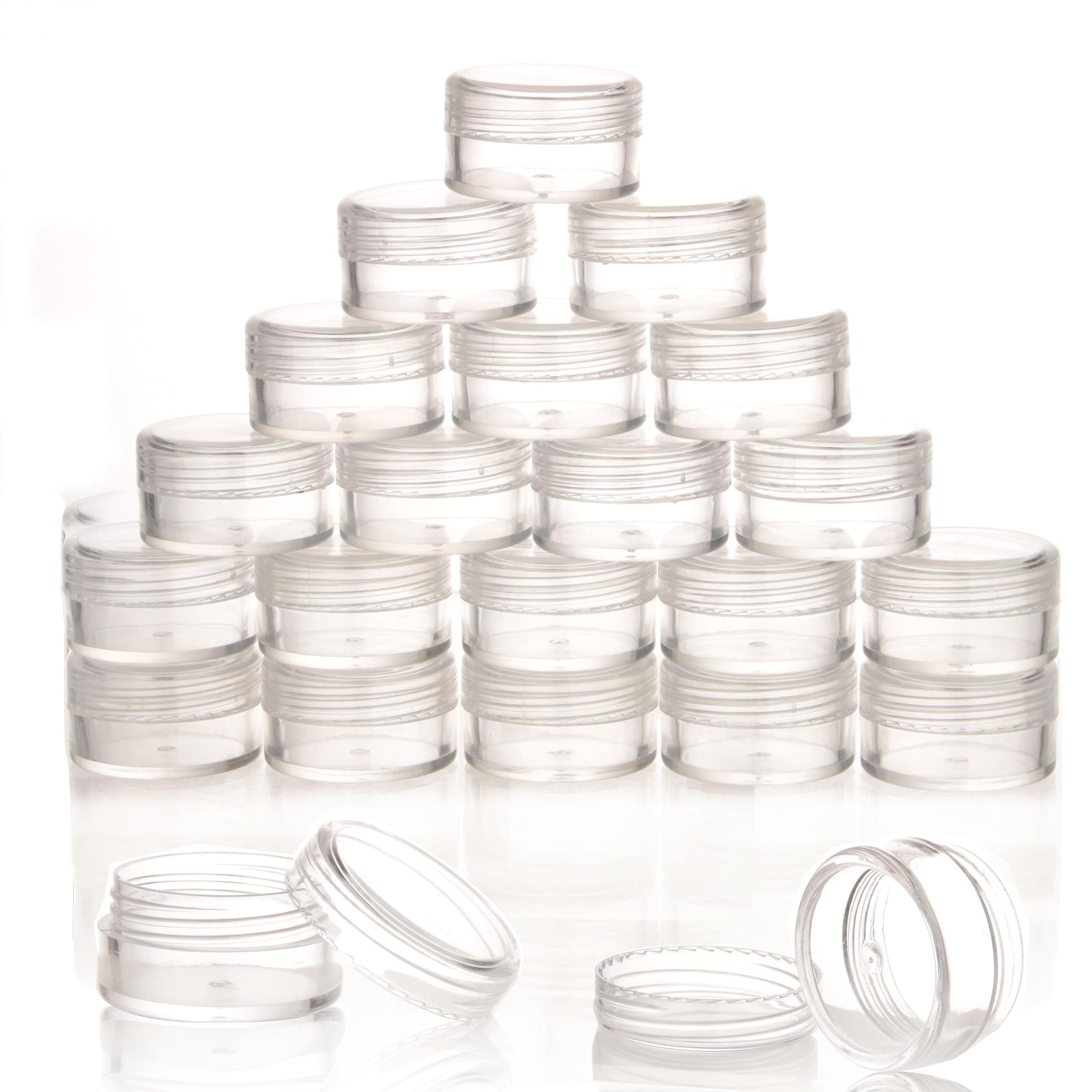 COSIDEA 50pcs empty 5g Clear round small plastic cosmetic jar pot containers for makeup lip balm powder sample wholesale bulk cream jars with Black lids travel container bottles packing