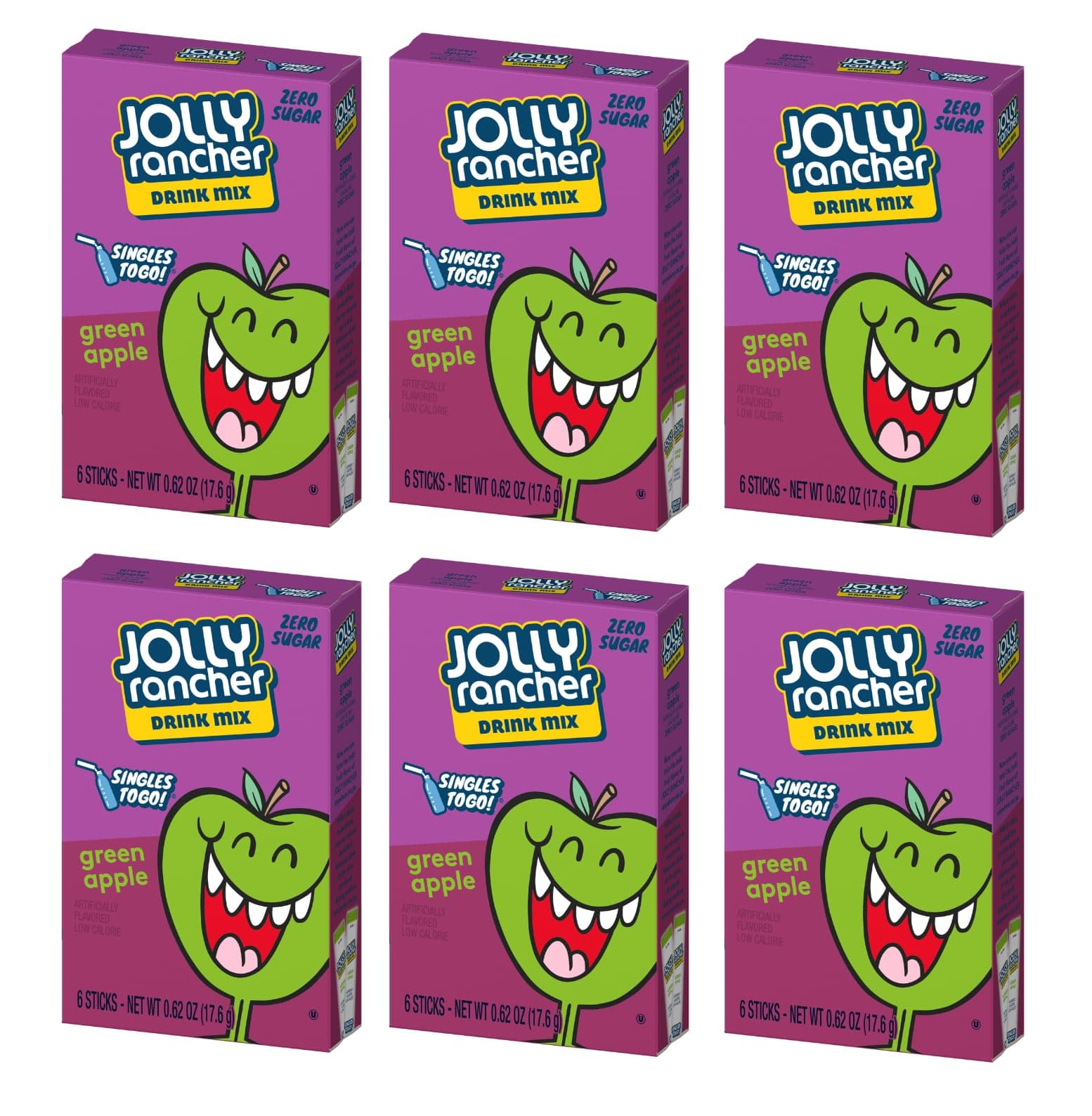 Jolly Rancher Green Apple, 6 Boxes with 6 Packets each, 36 total servings
