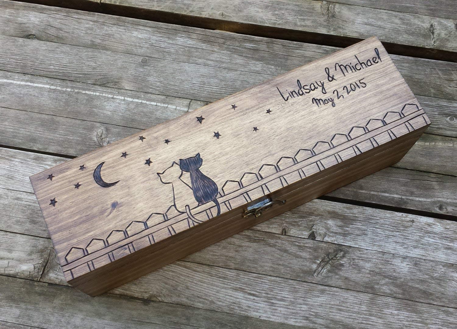 Custom wine box - Personalized for your wedding ceremony, anniversary or gift - Cats on a Fence