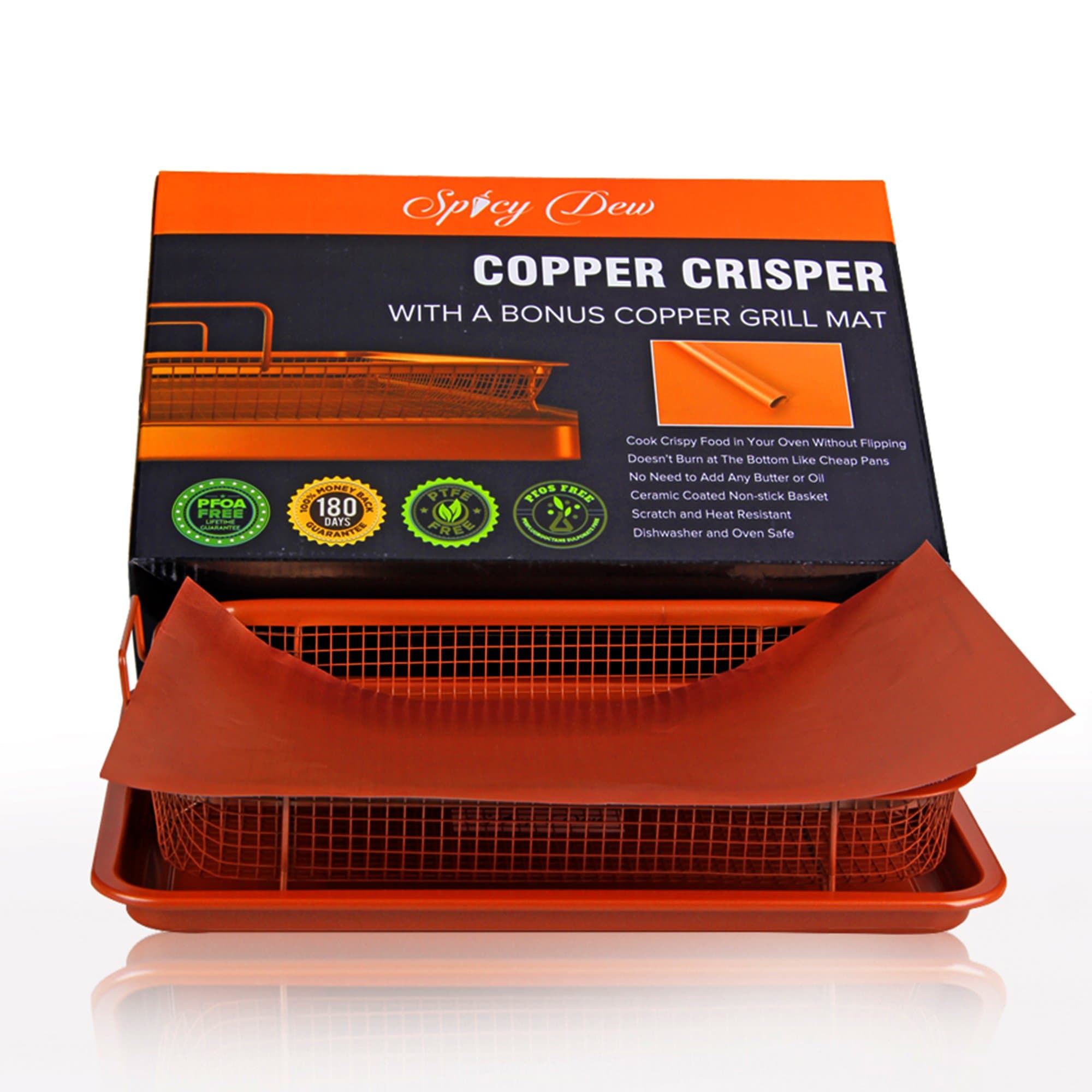 Copper Crisper - Multi-Purpose Crisper Basket and Tray for Oven, Stovetop, Grill | Non-Stick Baking Tray and Basket - Perfect Air Fryer and Griddle, Great for Frozen Foods – Copper Colour By Spicy Dew
