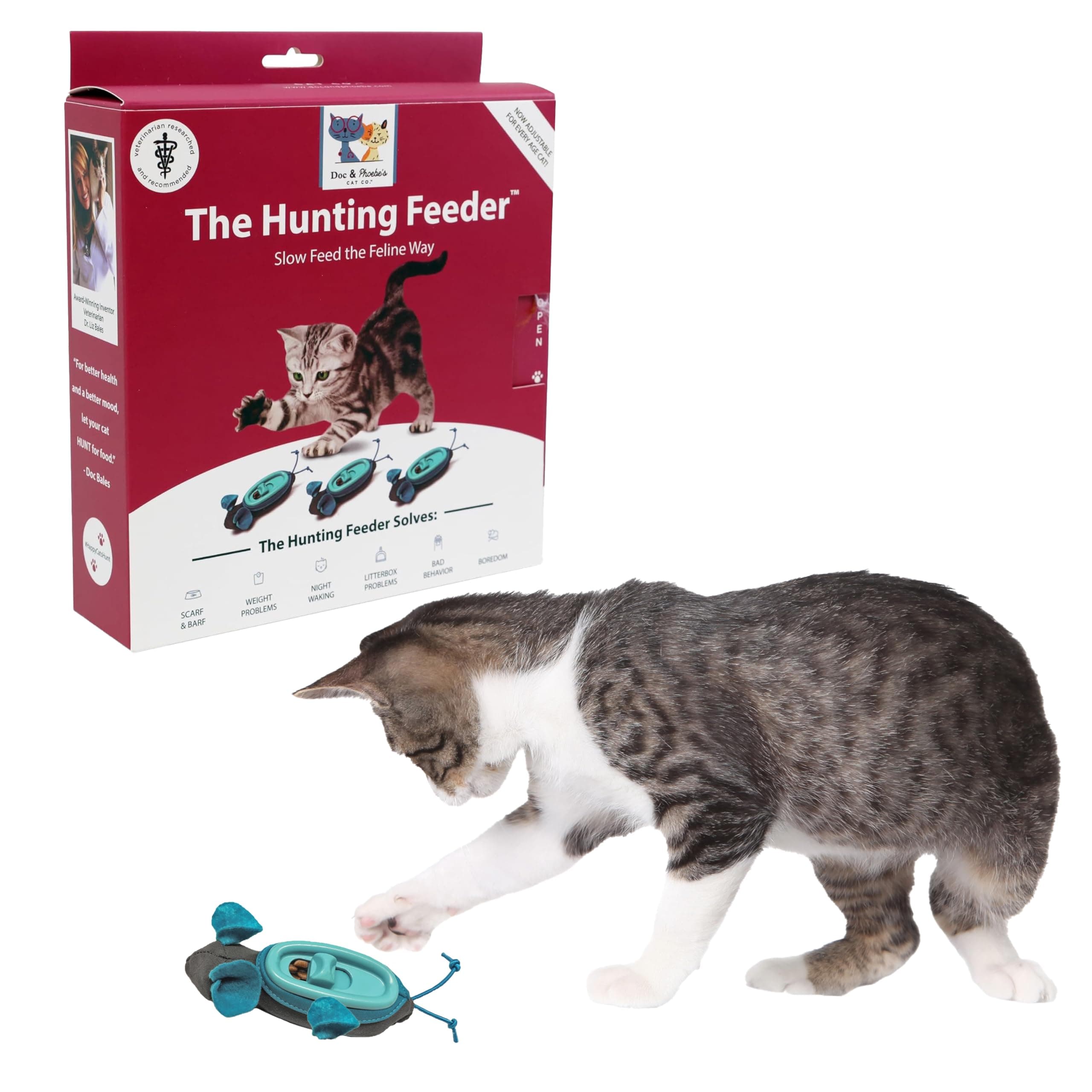 SPOT Doc and Phoebe's Cat Hunting Feeder - Interactive Indoor Slow Feeder & Treat Dispenser Toy, Encourage Natural Instinct to Hunt, Solve Behavioral Problems & Obesity, Set Includes 3 Mice and Scoop