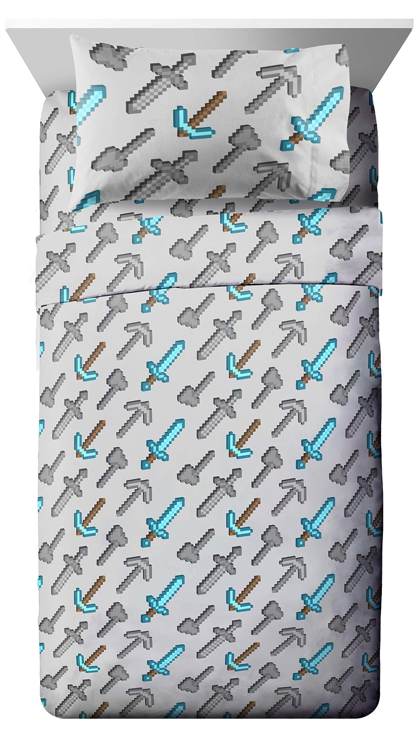 Jay Franco Kids Sheet Set with Fitted, Flat Sheets & Pillow Cover - Ultra-Soft Bedding with Pillowcase for Room Decor, Multi - Minecraft, 3 Piece Twin