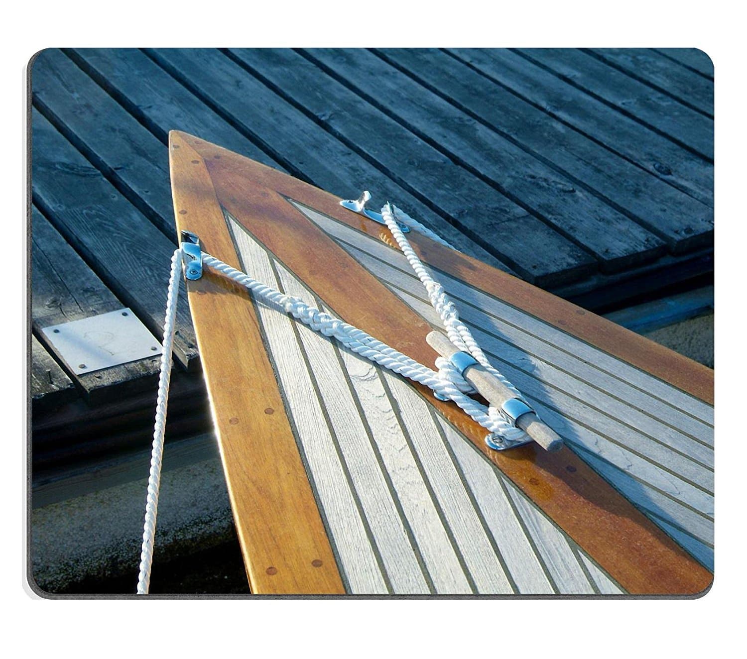 Liili Mouse Pad Natural Rubber Mousepad IMAGE ID: 496737 Bow of classic wooden sailboat with teak deck