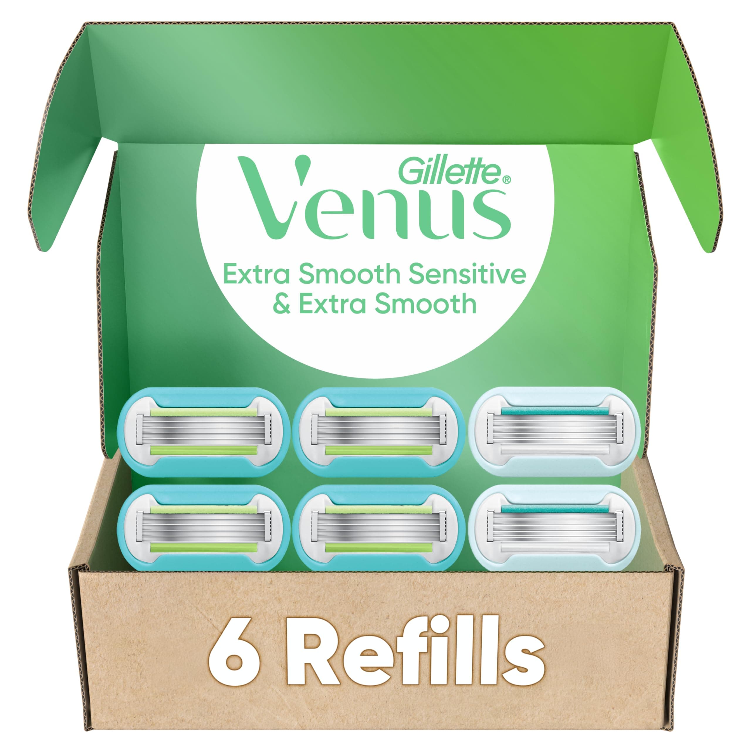 Extra Smooth 4 count, plus Gillette Venus Extra Smooth Sensitive 2 count, 5-Bladed Women's Razor Blade Refills