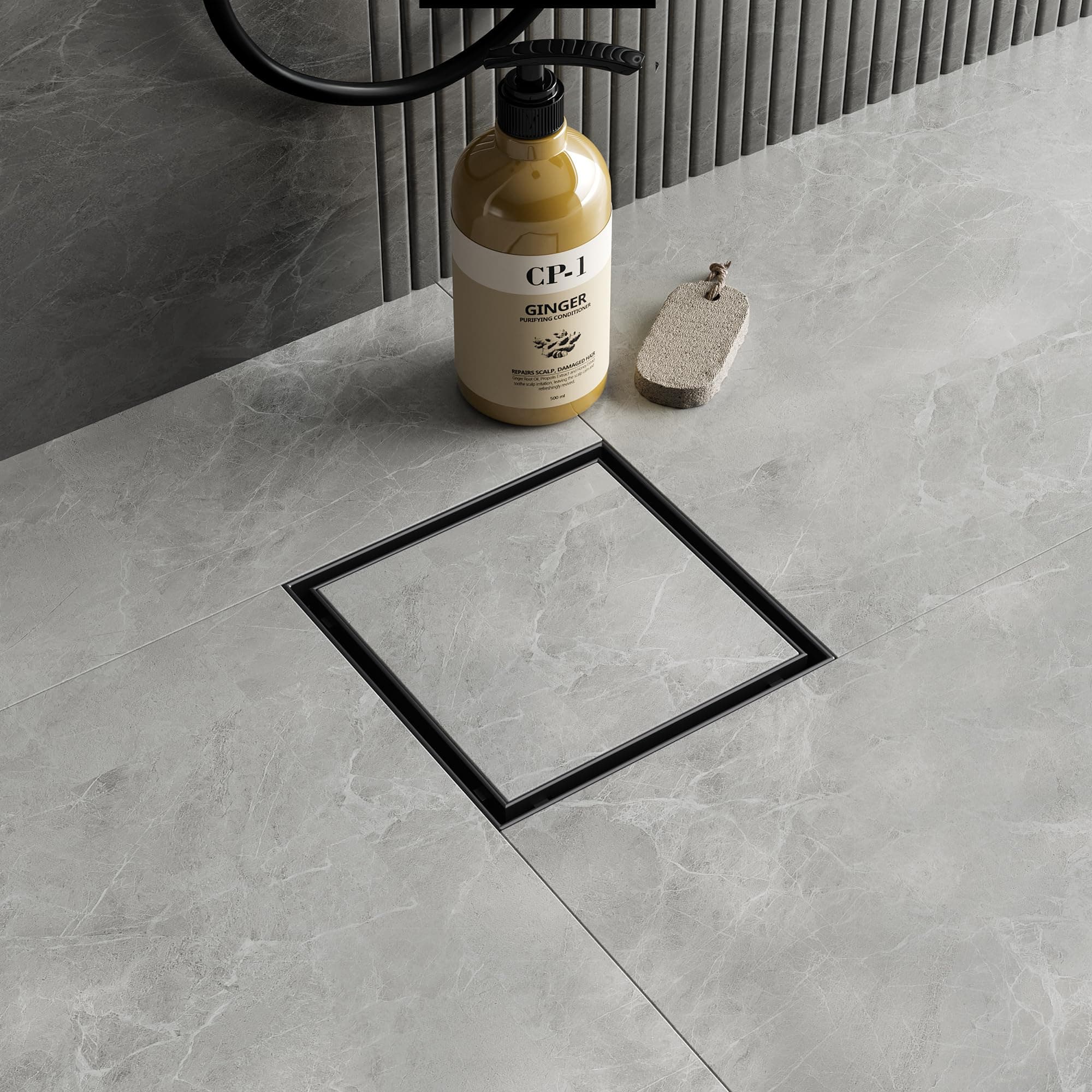 Neodrain 6-Inch Square Shower Drain with Removable Tile Insert Grate,Matte Black 304 Stainless Steel, CUPC Certified, Includes Hair Strainer