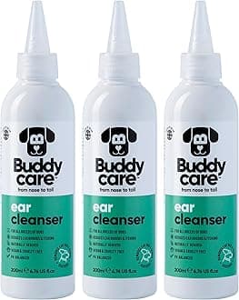 Dog Ear Cleanser by Buddycare | Soothing Ear Cleaning Solution for Dogs with Easy-To-Use Applicator | Naturally Derived Ingredients With Aloe (200ml x3) Remove Dirt & Moisture from your Dog's Ears