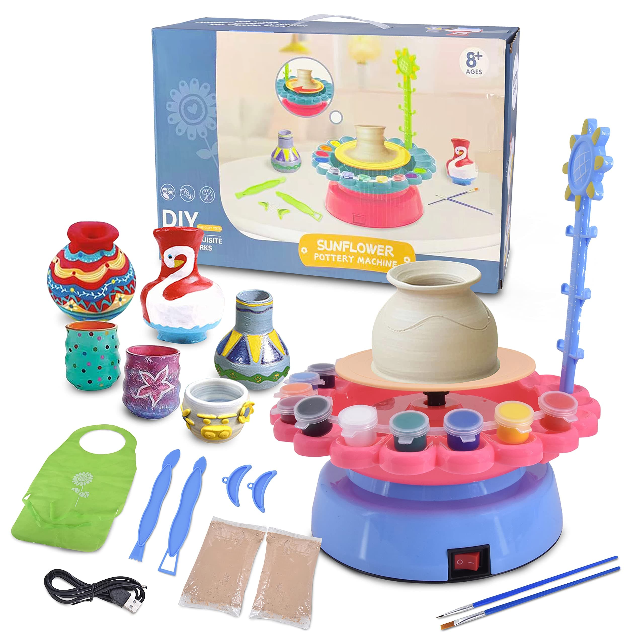 Complete Pottery Wheel Set, Pottery Station for Beginner, Includes Pressure-Sensitive Foot Pedal and Learning Manual, Arts and Crafts for Kids and Adults, Pottery Studio Kit with Table Accessories