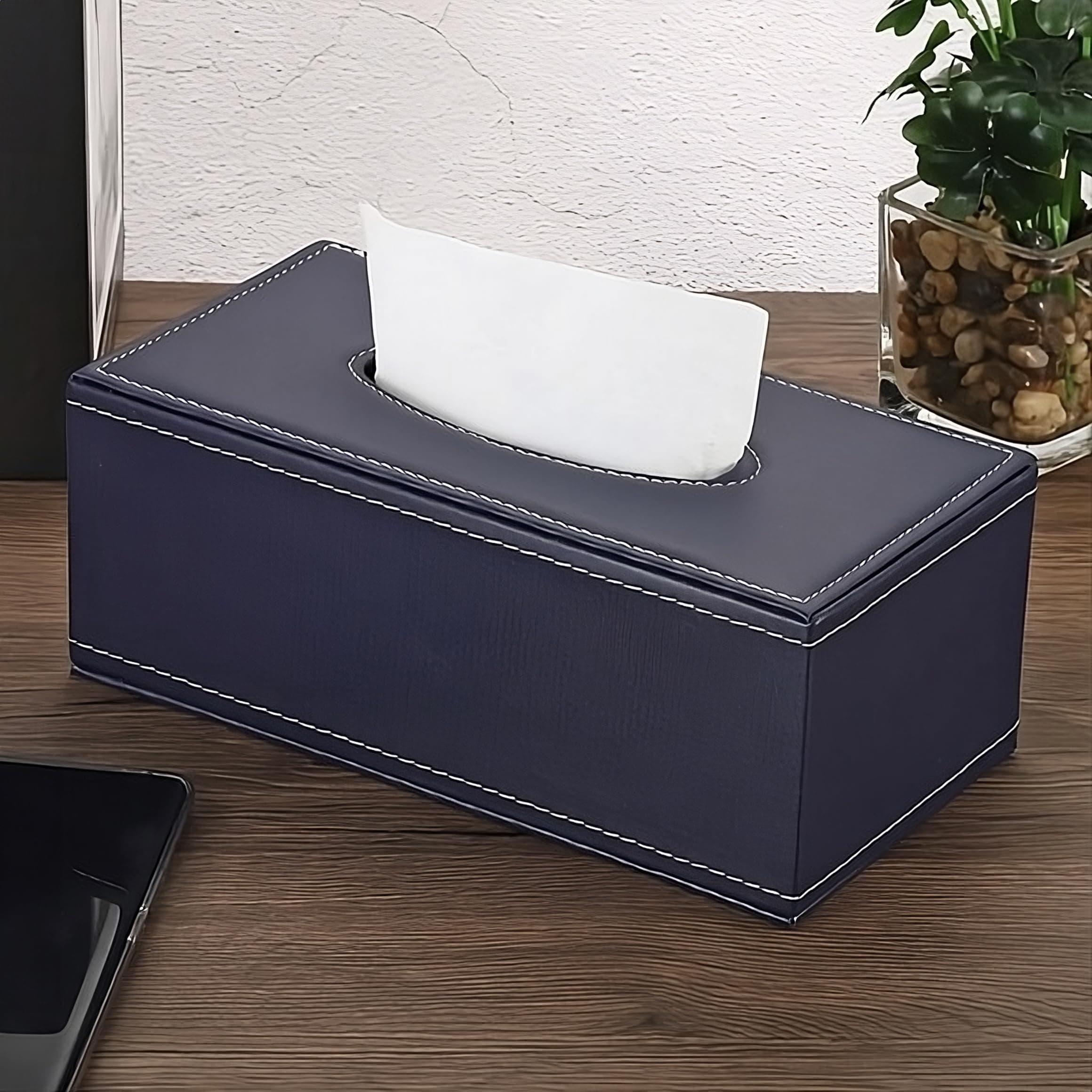 oddpod™ PU Leather Rectangular Tissue Box Holder/Napkin & Paper Towel Dispenser with Magnetic Bottom Lid for Office, Home, Hotel, School & Salon - Oxford Blue