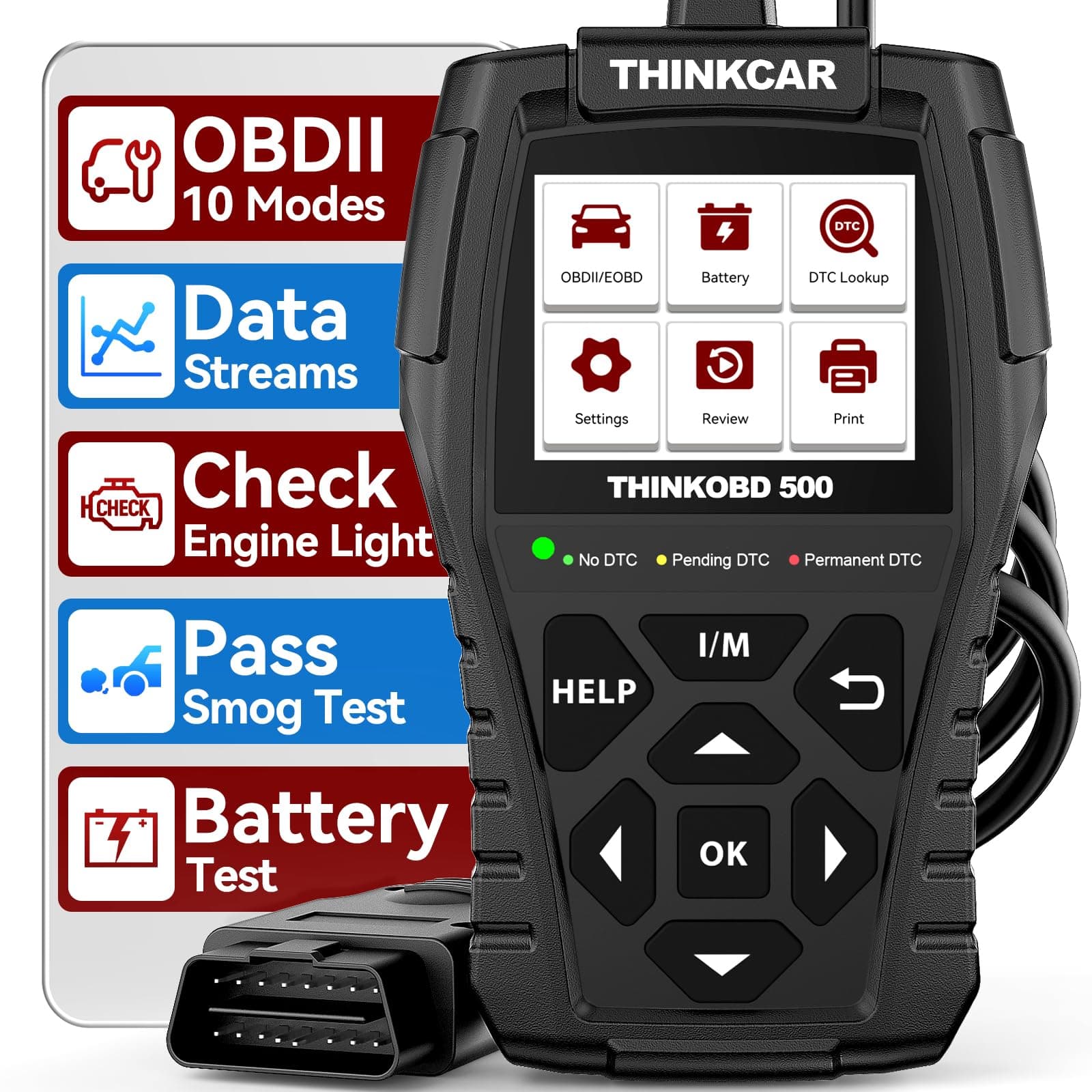 OBD2 Scanner for Car, Thinkobd 500 Check Engine Code Reader with Lifetime Free Upgrade, Emission Test Scan Tool for Mechanics, Car Diagnostic Scanner for All OBD-II Cars After 1996 Black