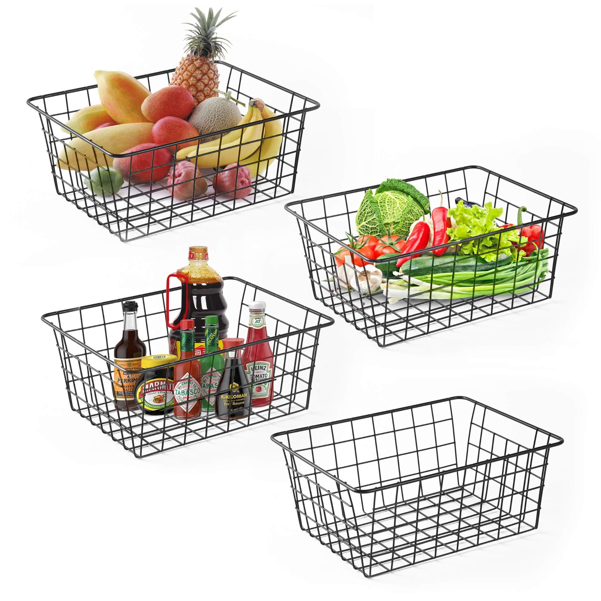 Wire Baskets for Organizing Household 4 Pack Pantry Baskets For Storage Pantry Wire Black Metal Storage Bins