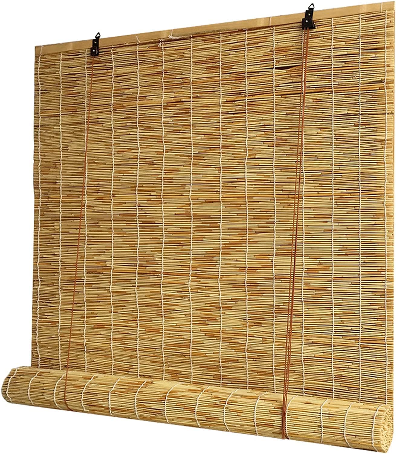 LINGWEI Bamboo Roller Blind With Accessories - Natural Window Curtain, Carbonization Shade for Home Garden (100x200cm)