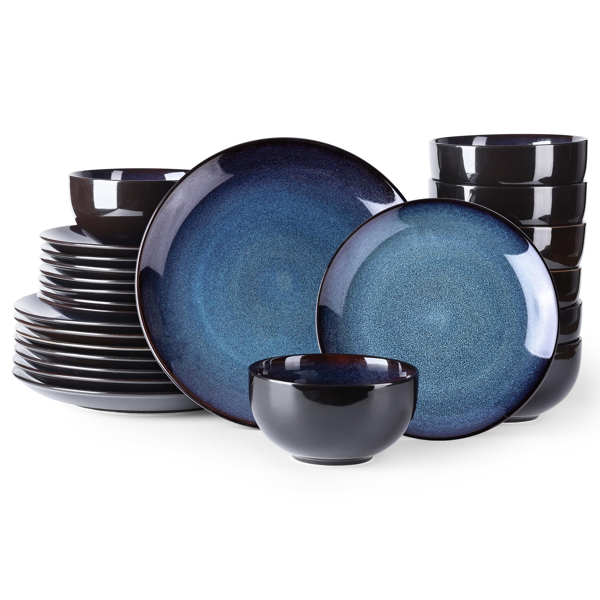 LERATIO Ceramic Dinnerware Sets for 8,Stoneware Plates and Bowls Sets,Handmade Reactive Glaze Dishes Set,Chip Resistant and Scratch Resistant | Oven&Dishwasher & Microwave Safe-Blue(24PCS)