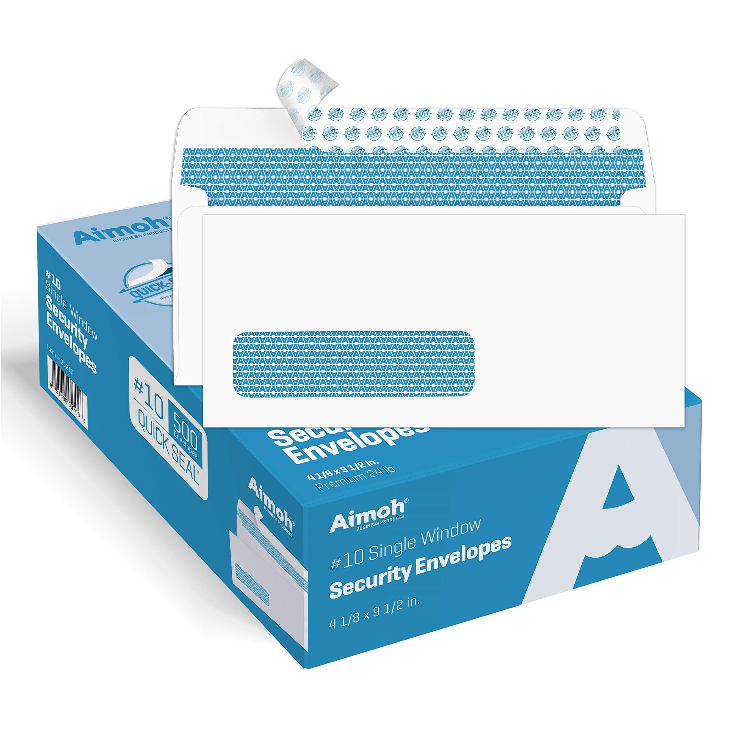 Aimoh 500#10 Single Left Window SELF Seal Security Envelopes - Super Strong Quick-Seal Self Sealing Closure, Security Tinted, Size 4-1/8 x 9-1/2 Inches, 24 LB - 500 Count (35210)