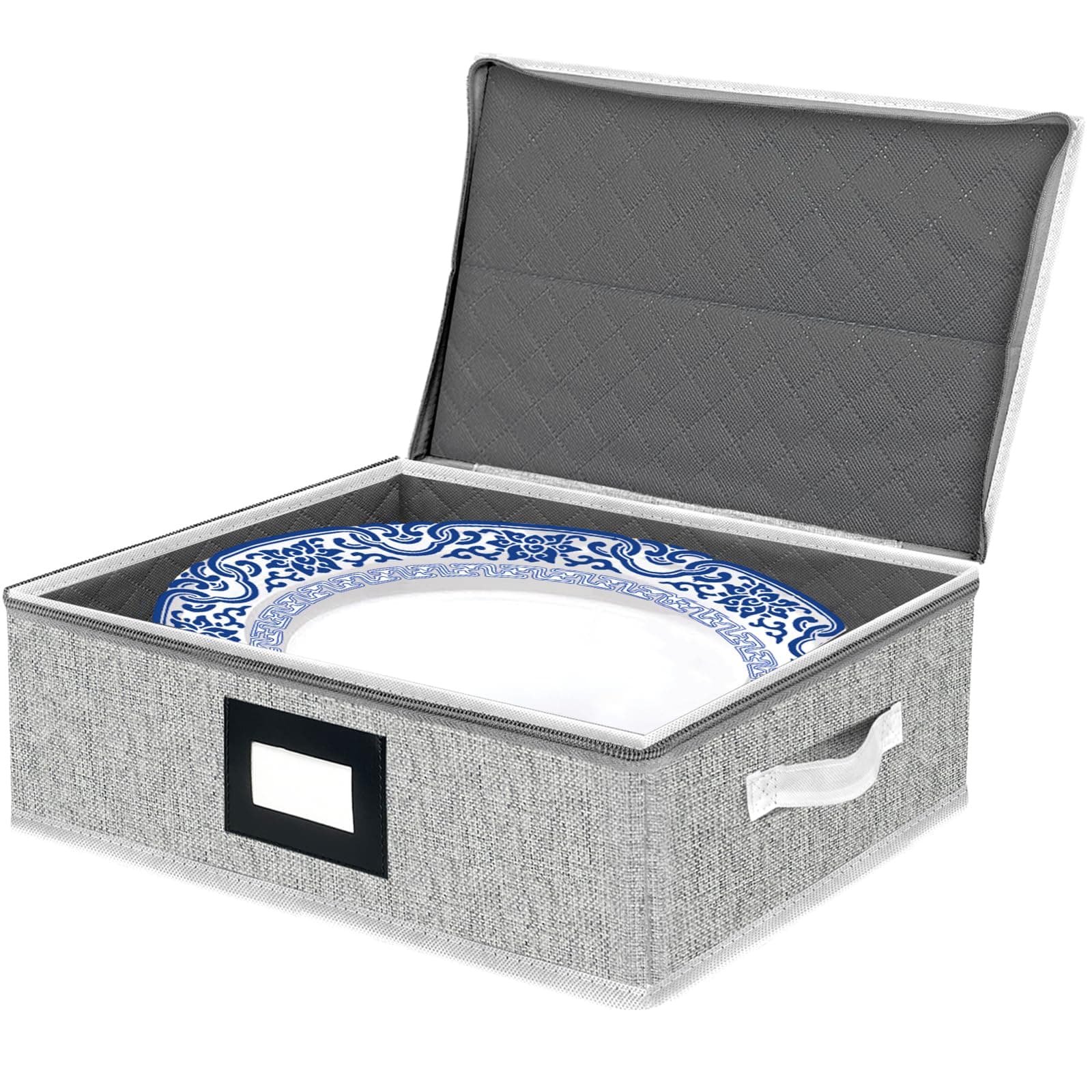 homyfort Platter Storage Case Box, China Storage Containers Hard Shell, 5 Felt Dividers Included, Structured Top and Stackable Platter Storage Containers (Grey)