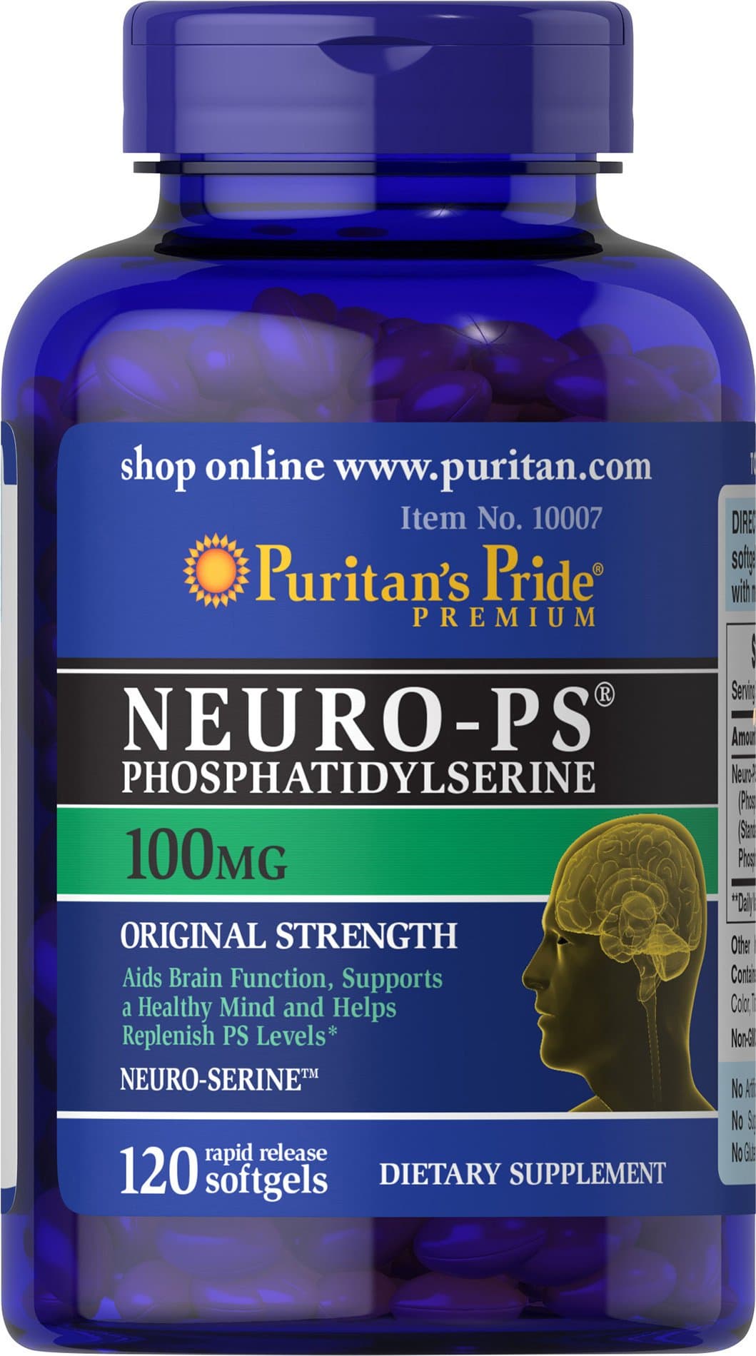 Puritan's Pride Neuro-PS -Aids Brain Function* Nootropic 100 mg Softgels, 120 Count (Pack of 1)