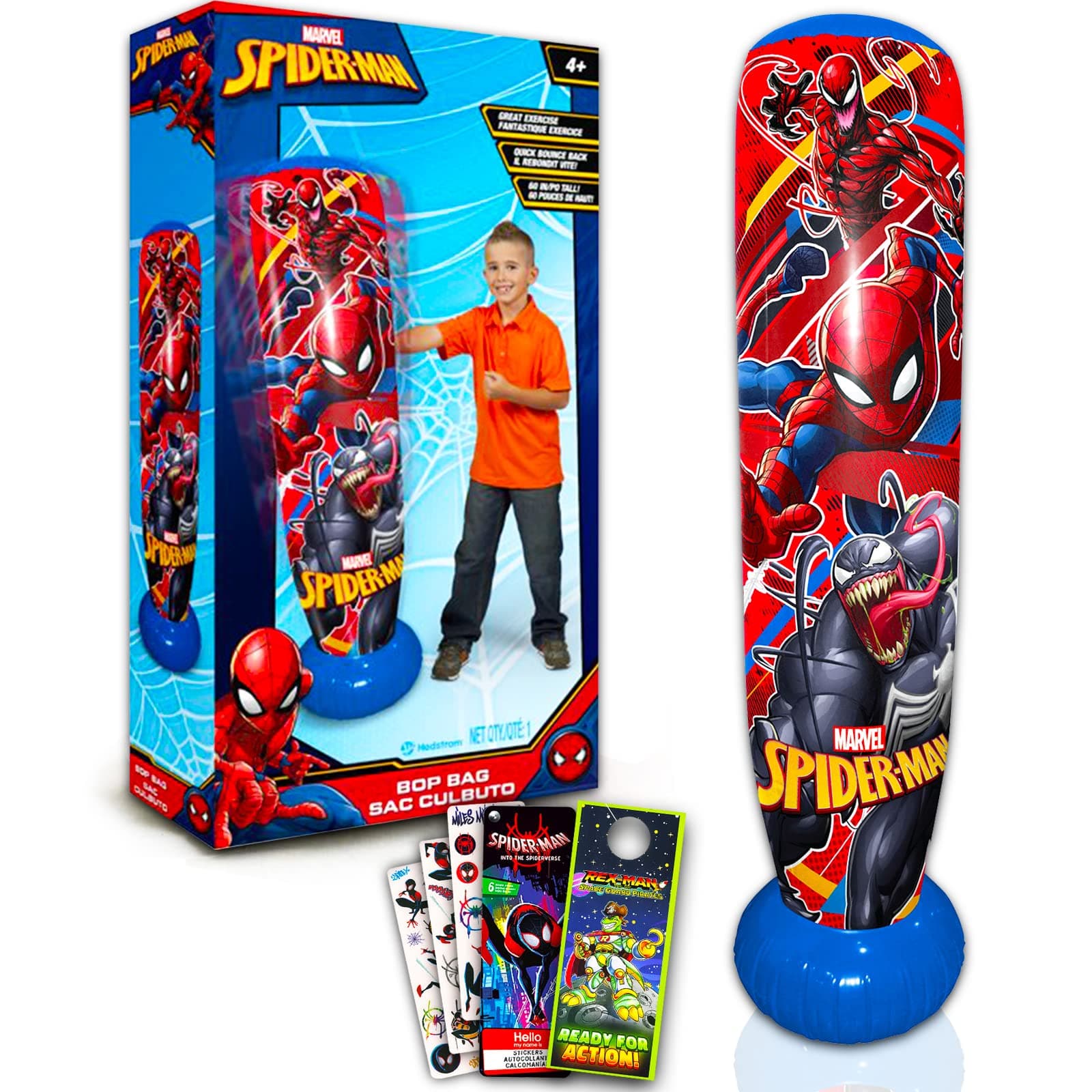 Marvel Store Spiderman Bop Bag for Kids - Bundle with Spiderman Punching Bag for Outdoor Play Plus Spiderman Stickers and More (Marvel Punching Bag for Kids)