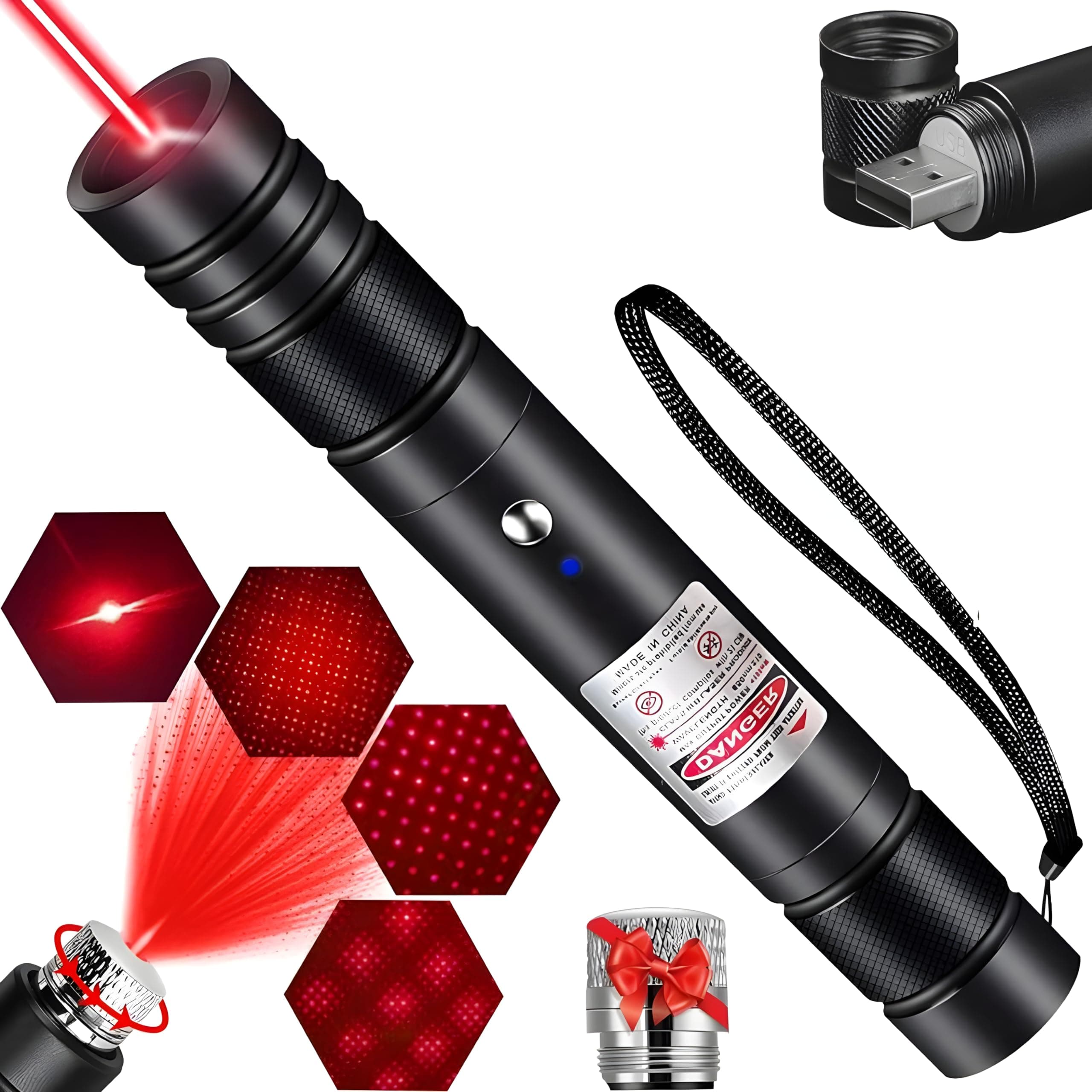 COOLCOLD Laser Light | Smart USB Rechargeable Green, Laser Pointer | Long-Range 5000m Beam, Laser Light Powerful | for Party, Disco Light Adjustable Mode, Handheld Laser Pen, Suitable for Camping(Red