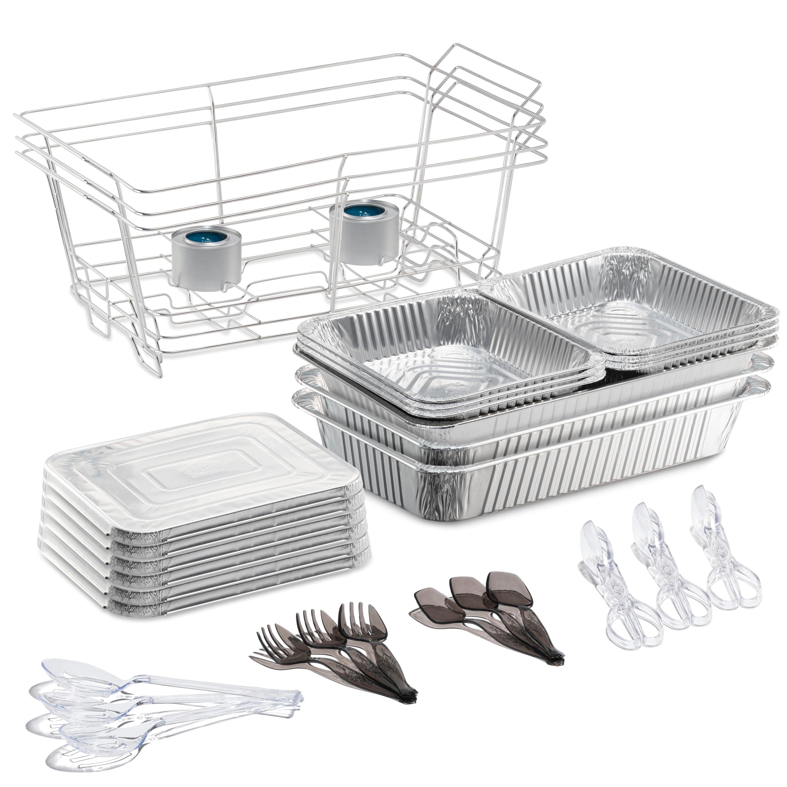 Disposable Chafing Dishes for Buffet Set - Full-Size Disposable Wire Chafer Stand Kit - 30-Piece Catering Set for Parties Includes Chafer Pans Disposable Serving Utensils