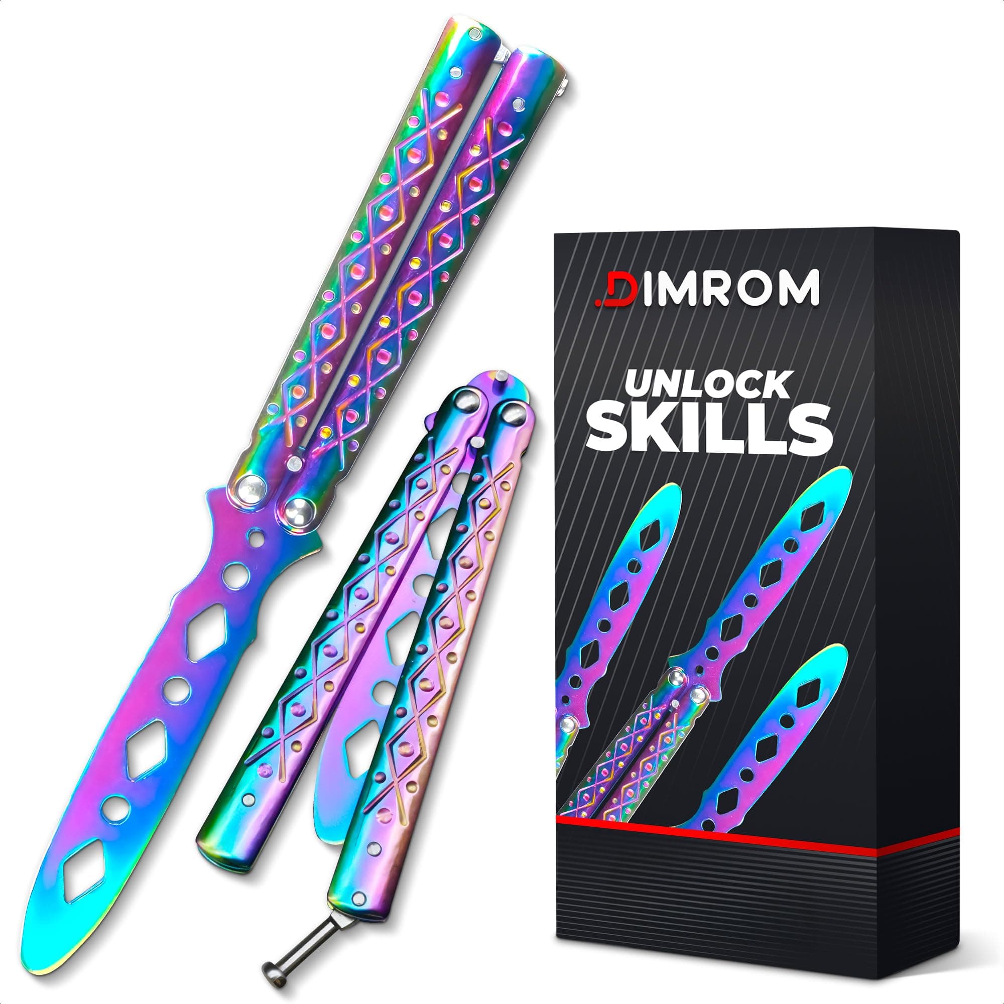 Rainbow 8.2" Practice Butterfly Knife Trainer with Safe Blade - Metal Training Butterfly Knife Practice With Strong & Comfortable Handles - Well-Balanced Gradient Balisong Trainer for Smooth Flipping