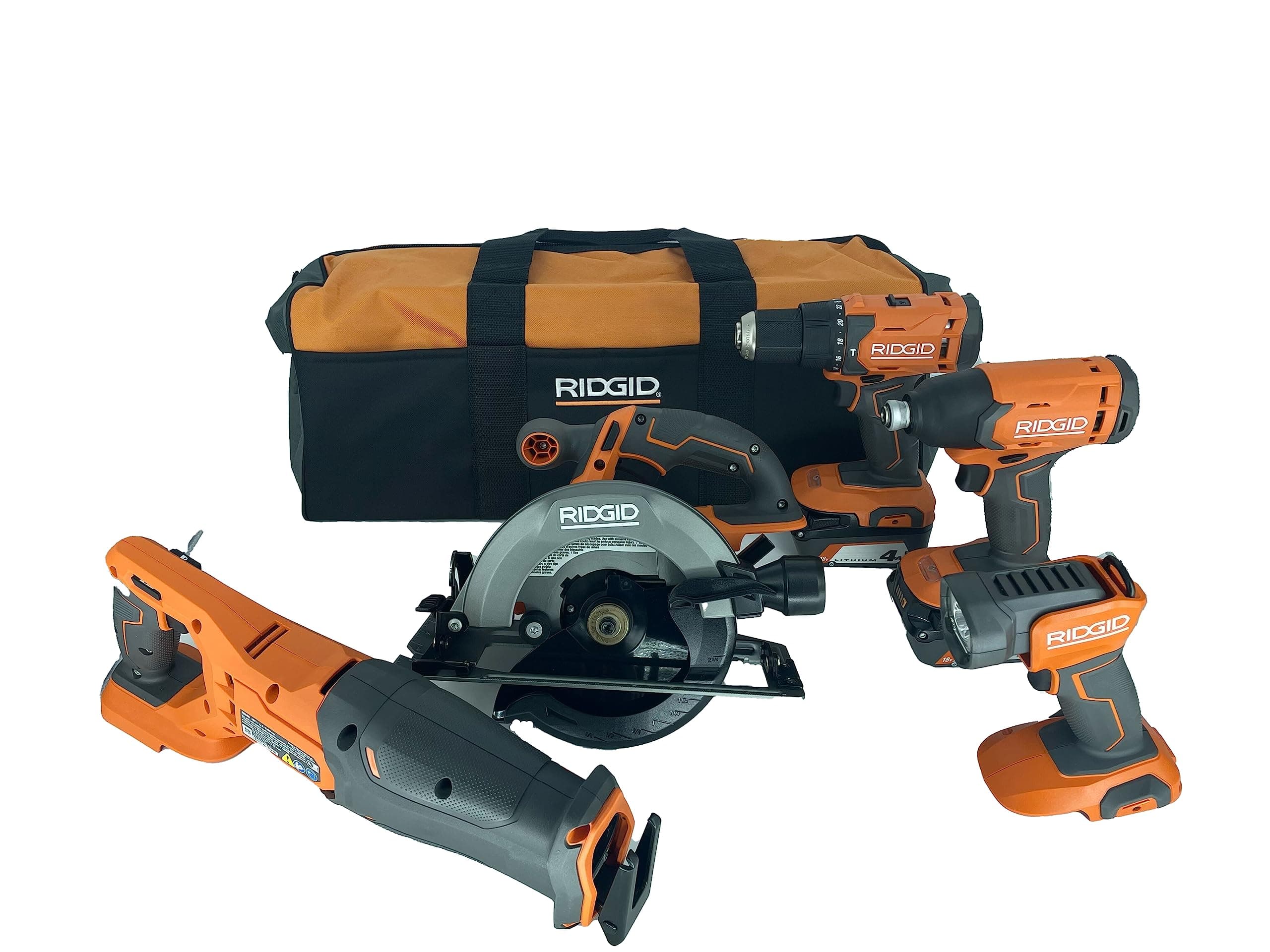 RIDGID 18V Lithium-Ion Cordless 5-Tool Kit with (2) 4.0 Ah Batteries and Charger- R9635