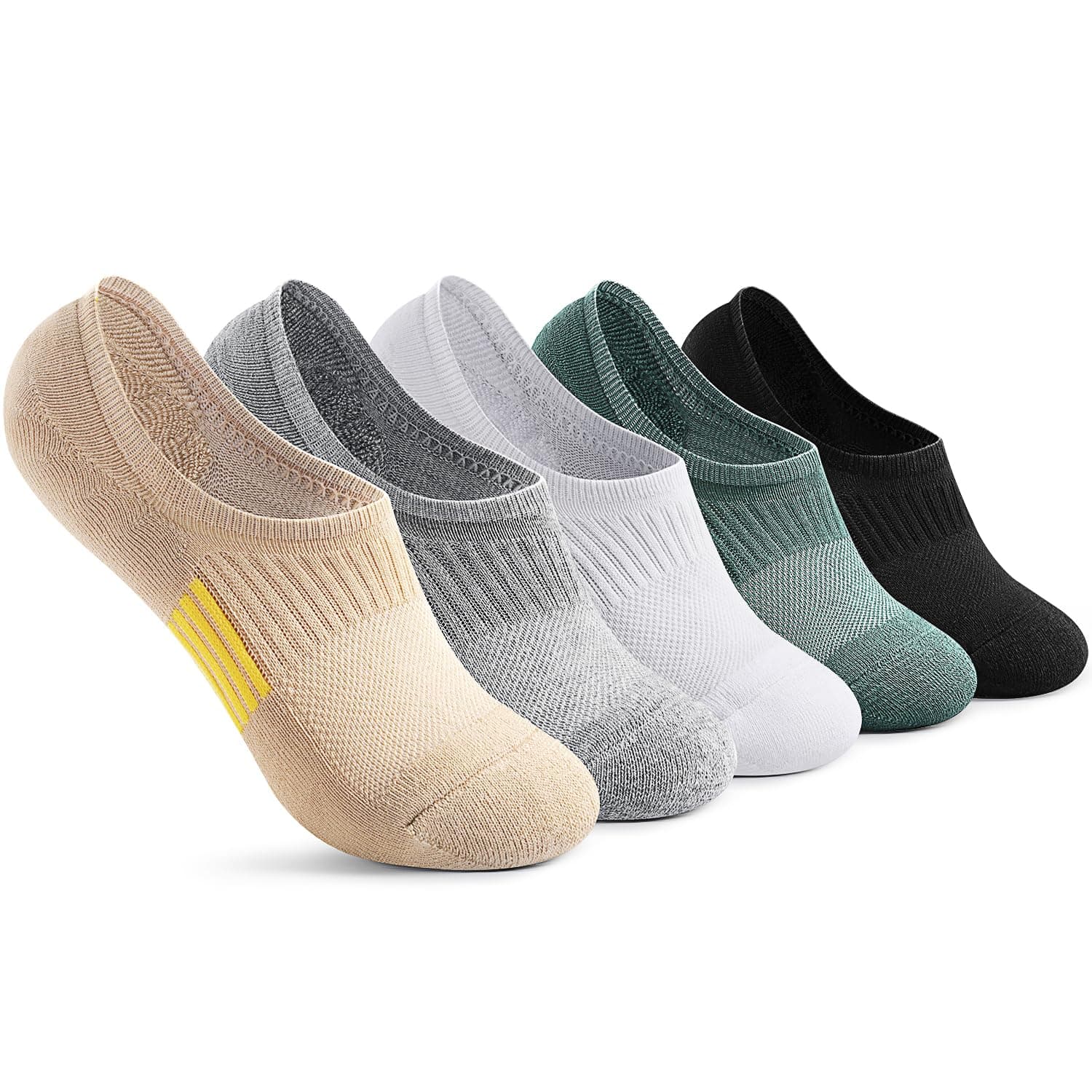 Pleneal No Show Socks1, 5 Pairs Solid Colors, 5-9