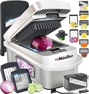 Mueller Pro-Series 10-in-1, 8 Blade Stainless Steel Multi Vegetable Chopper And Mandoline Slicer, Kitchen Accessories and Essentials, Food and Veggie Chopper, Mincer, Dicer, White Sand/Grey