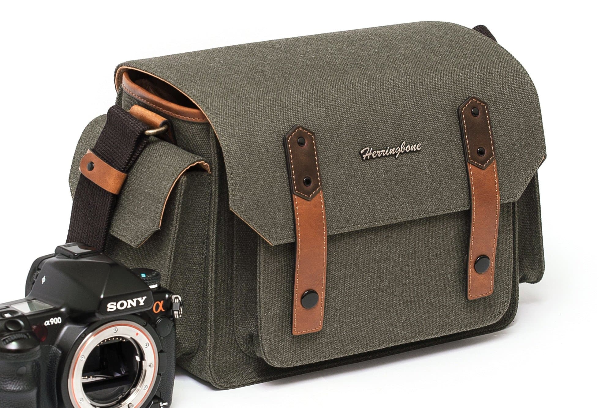 [Herringbone] DSLR / Mirrorless Camera Messenger Bag Papas Pocket Medium Olive H1209