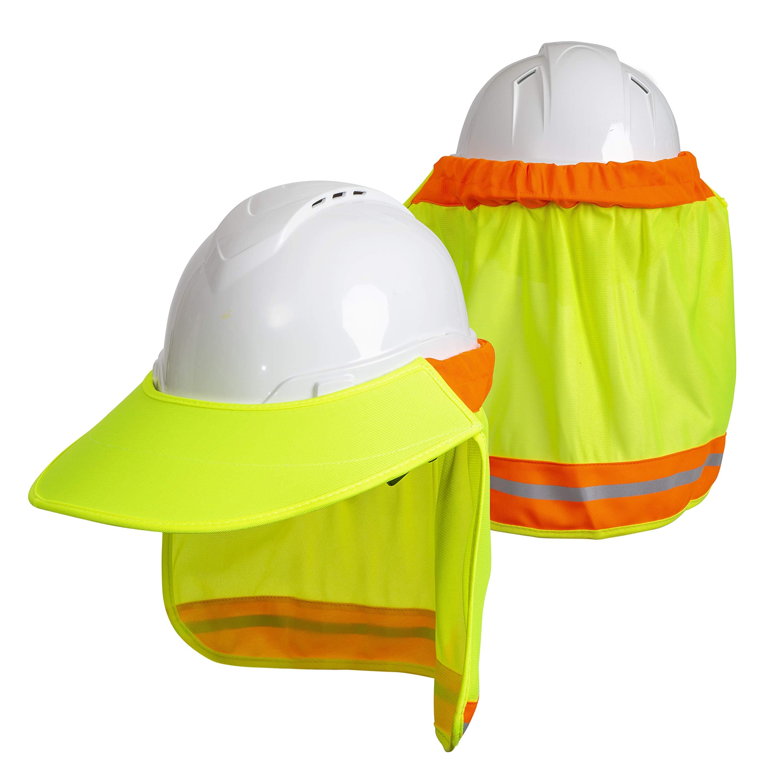 Hard Hat Neck Sun Shade With Visor - Reflective Stripe - High Visibility and Elastic for Safety Hard Hat Helmets One Size Fits All - Yellow
