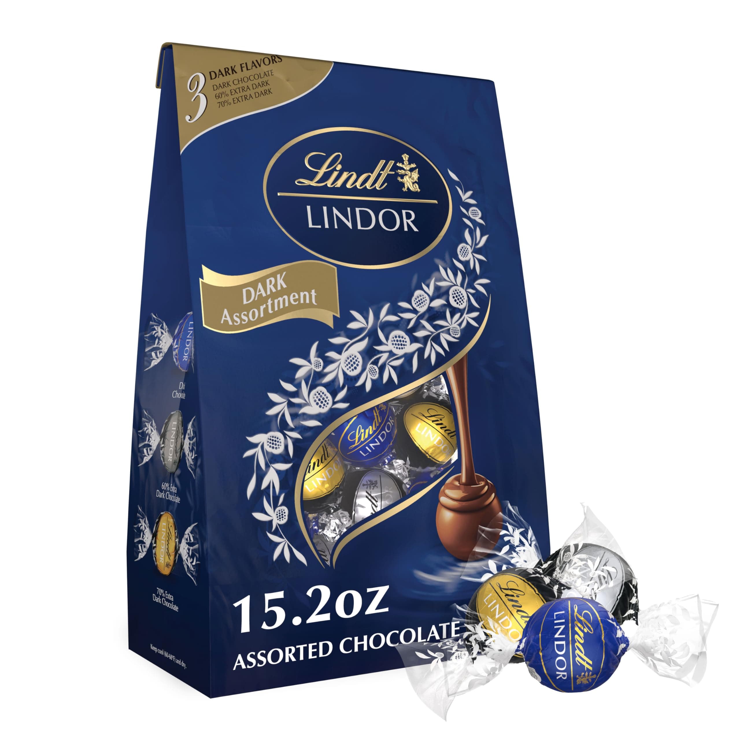 Lindt LINDOR Assorted Dark Chocolate Candy Truffles, Assorted Chocolate with Smooth, Melting Truffle Center, 15.2 oz. Bag