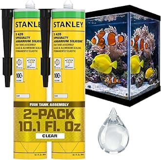 Stanley S420 Aquarium Silicone Sealant Clear - 2x10.1 Fl. Oz. Fish Tank Safe, Waterproof Bond to Glass, High Elasticity, Non-Toxic Aquarium Sealer for Freshwater & Saltwater | 2 Pack