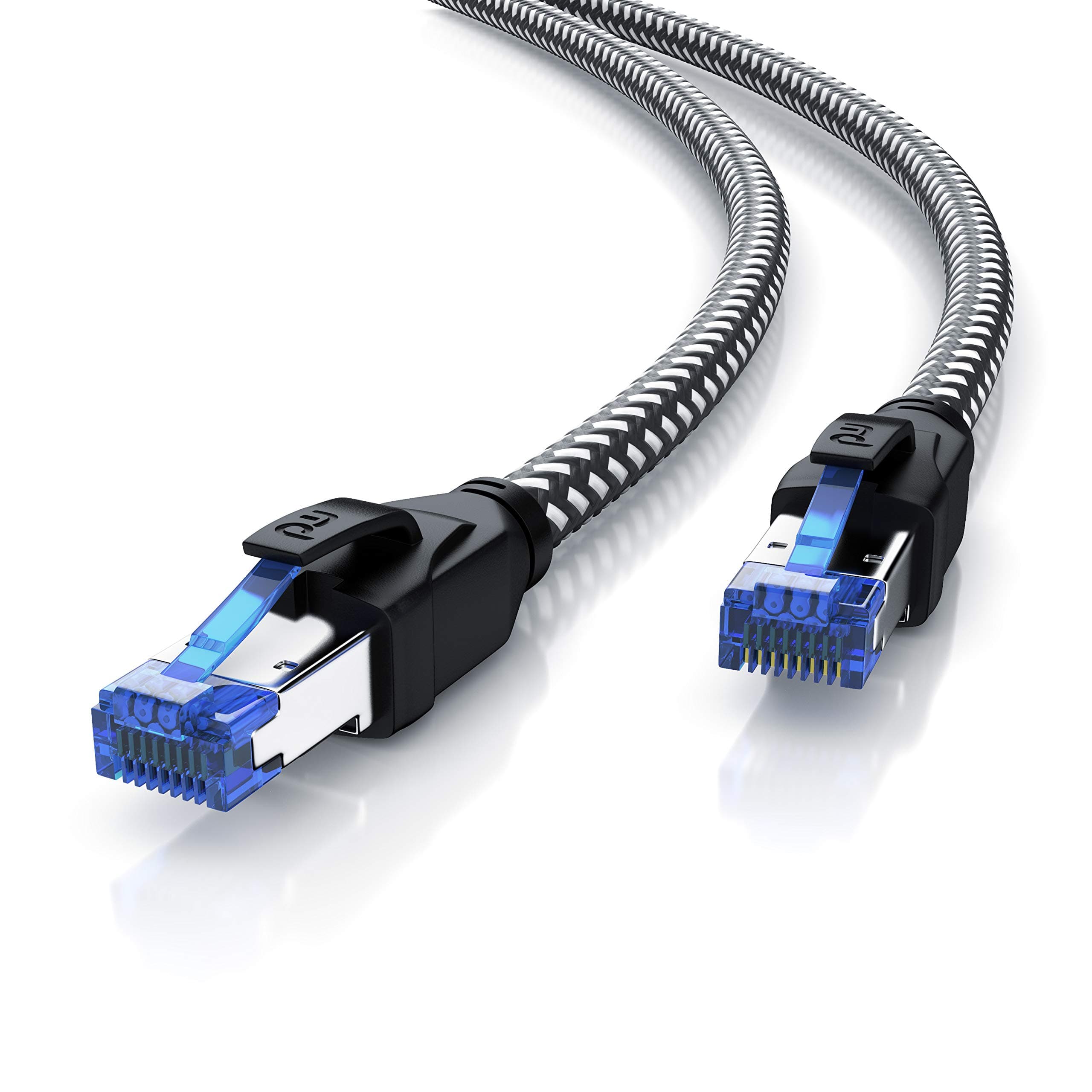 CSL - CAT.8 Network Cable 40 Gbits - 0.5 m - Cotton Sheath - LAN Cable Patch Cable Data Cable RJ45 - CAT 8 Gigabit Ethernet Cable - 4000 Mbits Speed - S/FTP PIMF Shielding - Black