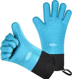 Silicone Cooking Gloves, Grilling Gloves, Heat Resistant Gloves BBQ Kitchen Silicone Oven Mitts, Long Waterproof Non-Slip Potholder for Barbecue, Cooking, Baking
