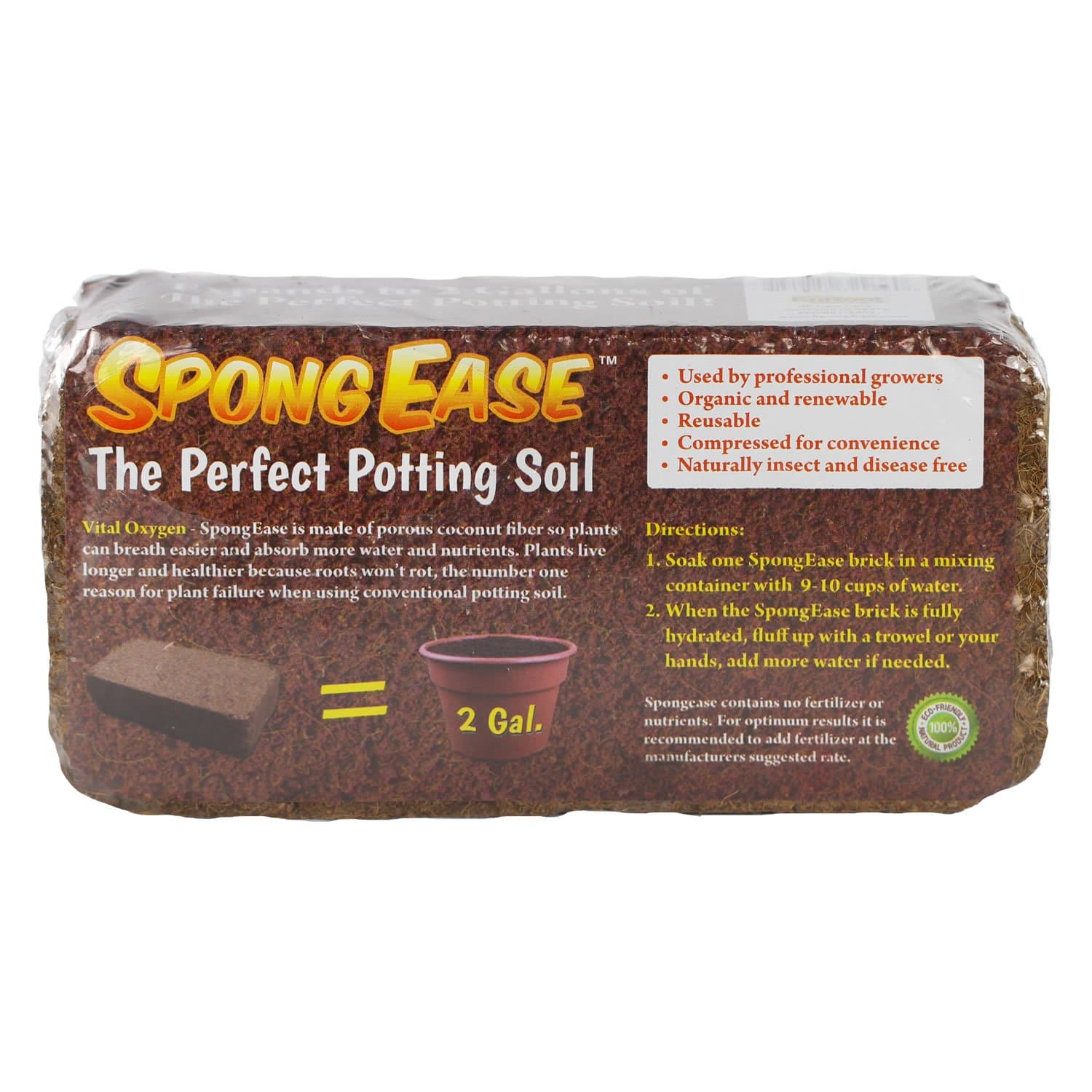 Pro Coco Coir Brick - Each Brick Makes 2 Gallons Organic Coco Coir Potting Soil for All Plants, Cuttings, Seedlings and Seeds (650 Grams)