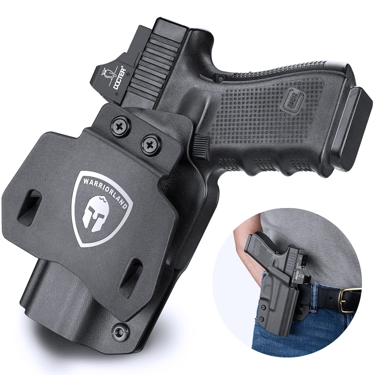 WARRIORLAND OWB Kydex Holster with Optic Cut, Select Fit for Glock 17/19/19X/ 43/43X MOS, No Rail 1911, Hellcat/Hellcat Pro, Taurus G2C/G3C, Shield Plus/EZ, P320/P365/P226 &More, 1.75" Paddle Holster