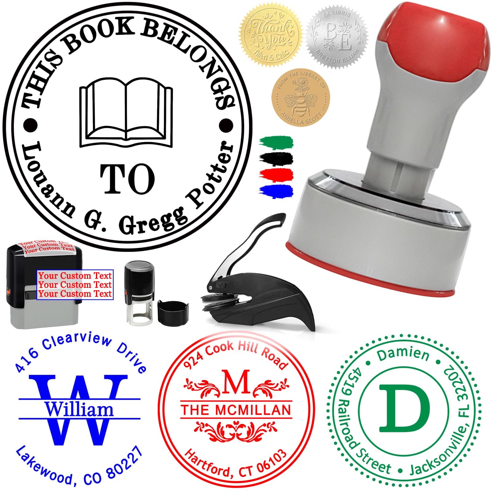 Custom Stamp Personalized Self Inking Stamps Customized Name Logo Ink Stamp for Business Office Book Date Return Address Label Signature Rubber Stamper Personal