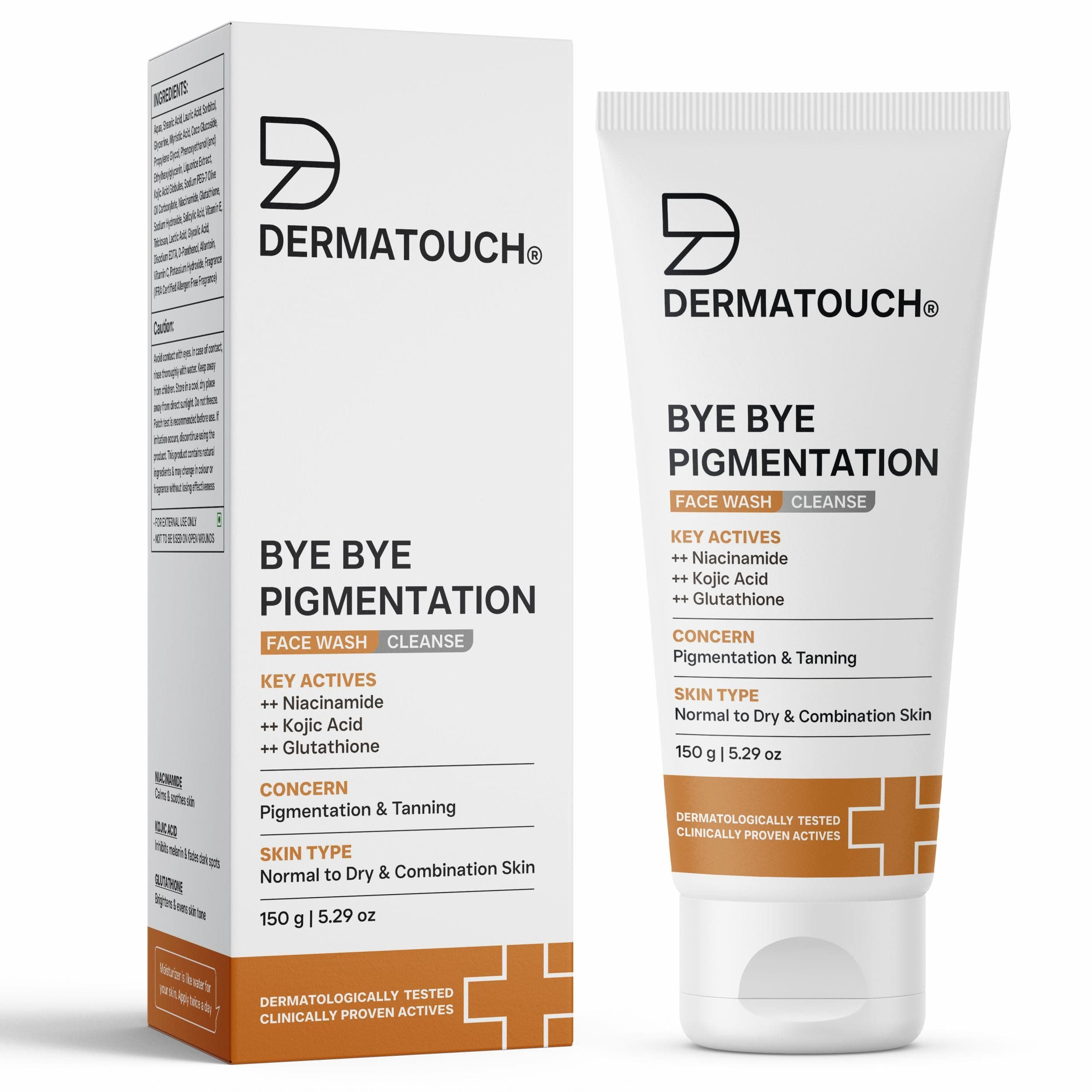 DERMATOUCH Bye Bye Pigmentation Face Wash | Anti Pigmentation Face Wash for Men and Women with Niacinamide, Kojic Acid, & Glutathione | 150g