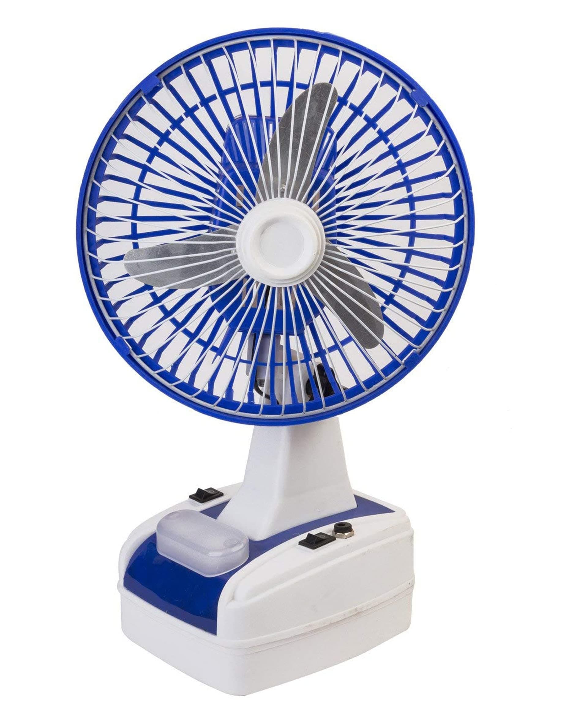 8-Inch Rechargeable Table Fan with LED Light, 3-Blade High-Speed Portable Fan, 400 mm Sweep, USB Charging, Up to 6 Hours Battery Backup, 1400 RPM, Blue (Pack of 1)