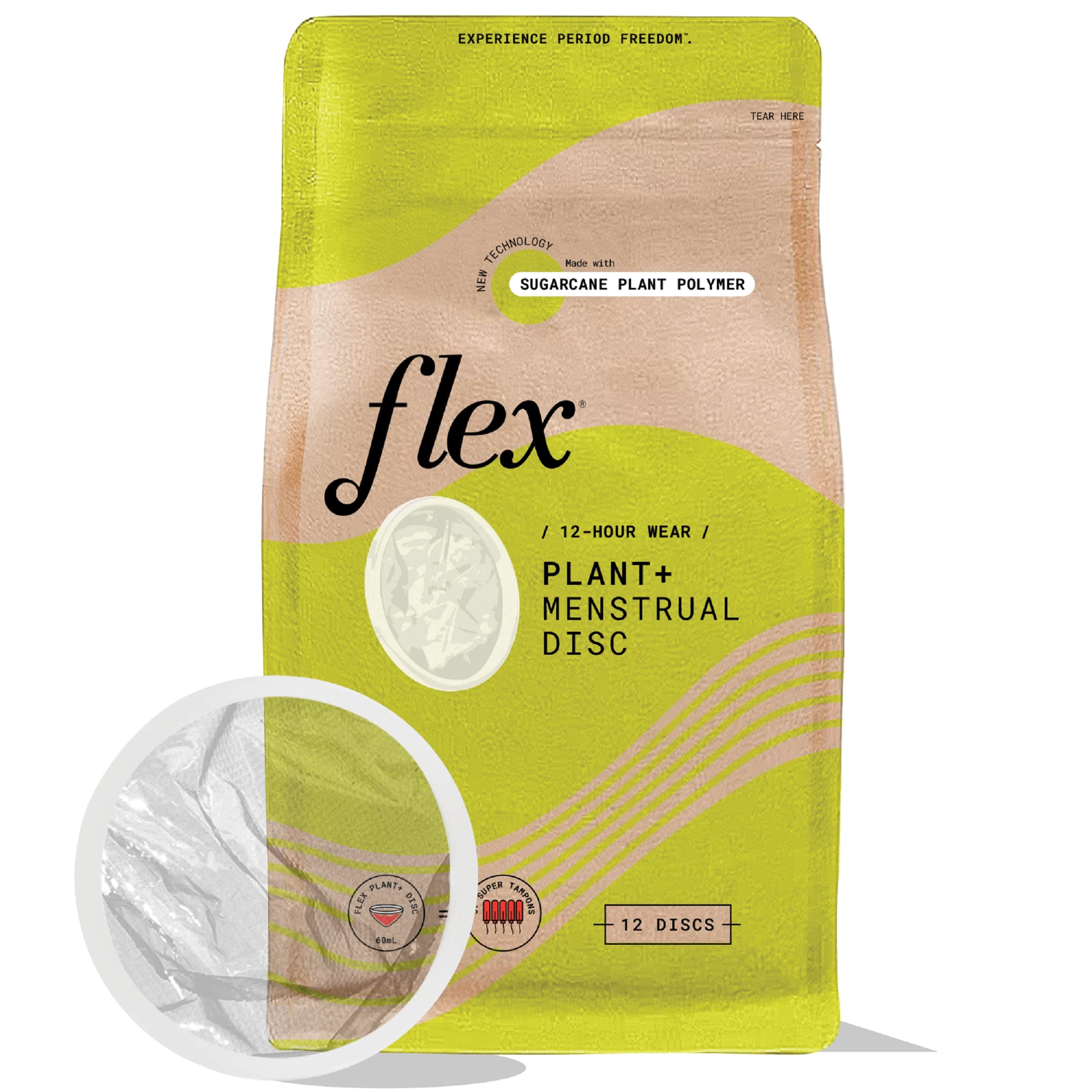 Plant Plus Disc | Plant-Based Disposable Period Discs | Tampon and Cup Alternative | Capacity of 5 Super Tampons | Menstrual Disc Made with Sustainable Medical-Grade Plant Polymers | 12 Count
